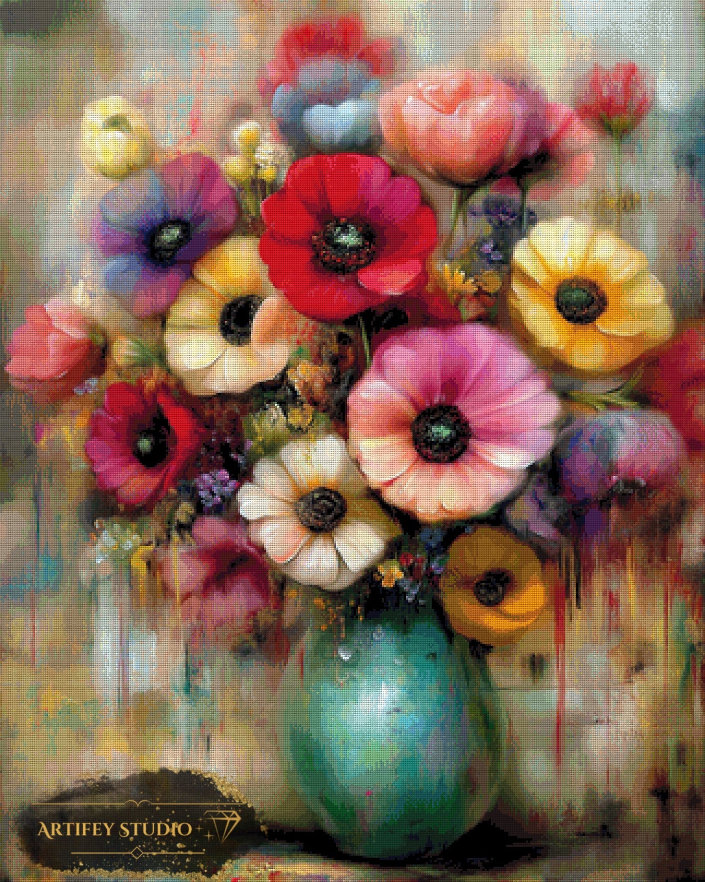 Flower arrangement by Salzkatze 80x100 with 350 colors