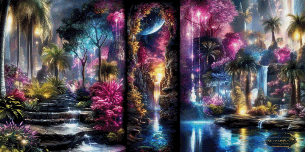 Triptychon der Idylle II by Morrigan 180x90 mit 320 Farben - Artifey Studio