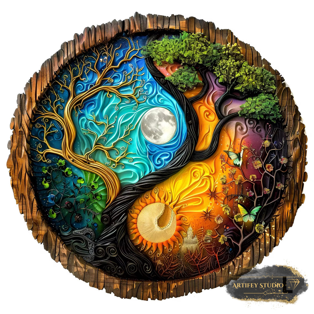Holzpuzzle- Ying Yang Baum - Artifey Studio