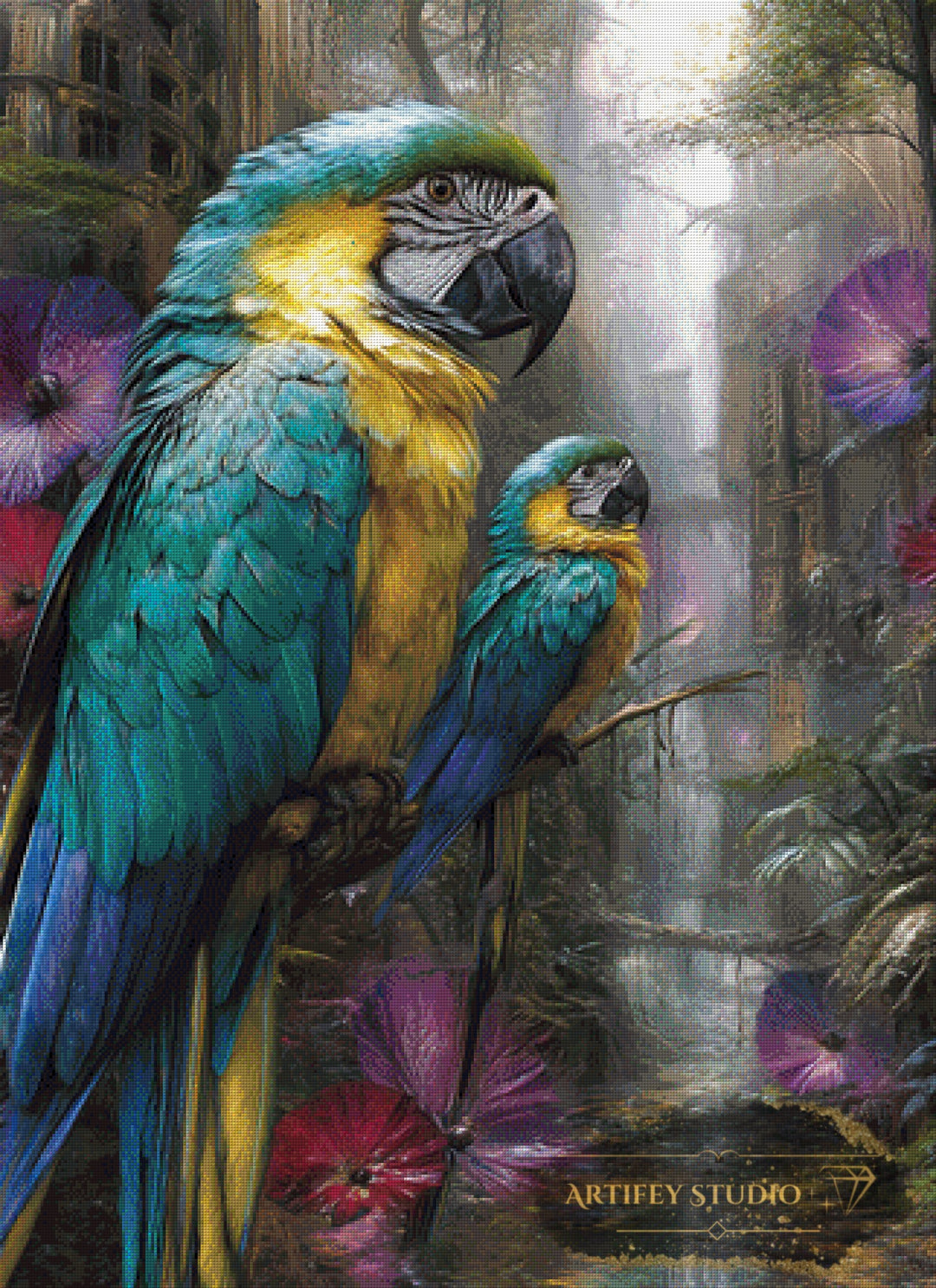 Parrots by Morrigan 80x110 mit 250 Farben - Artifey Studio