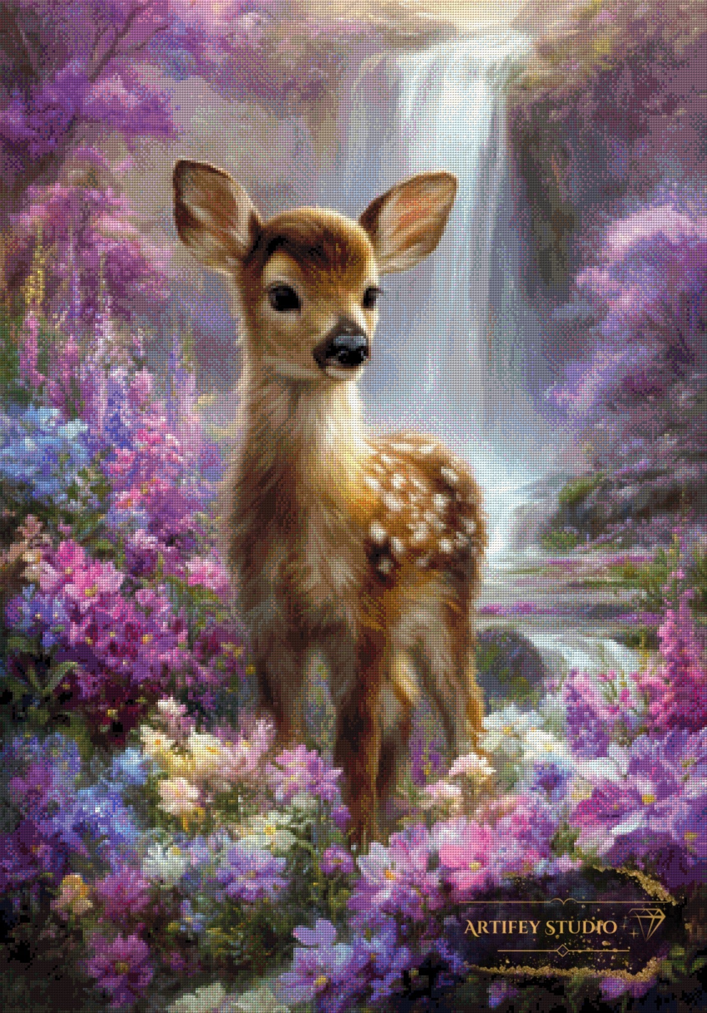 Fawn in a flower field by Salzkatze 70x100 with 210 colors