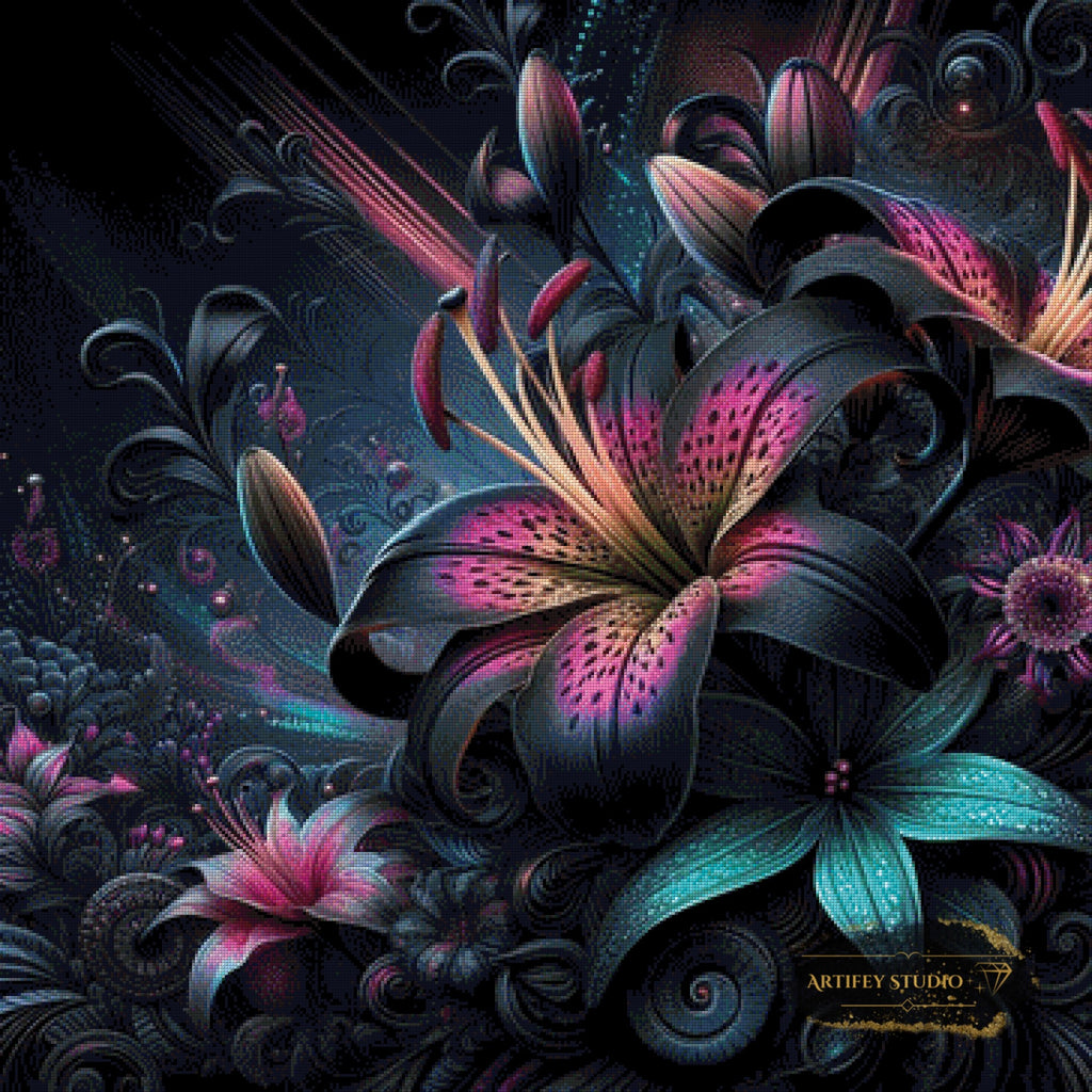 Black Lilie by Lexxa 90x90 mit 200 Farben - Artifey Studio