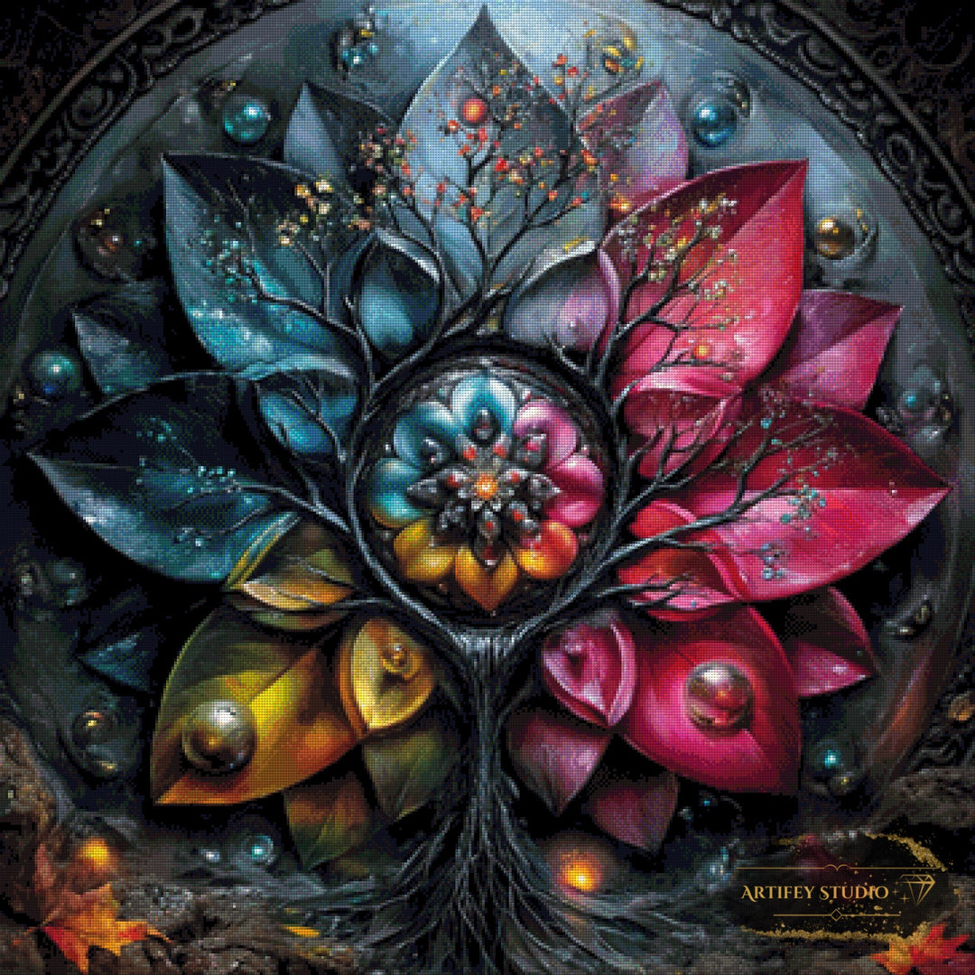 Four seasons tree by Morrigan 90x90 mit 290 Farben - Artifey Studio