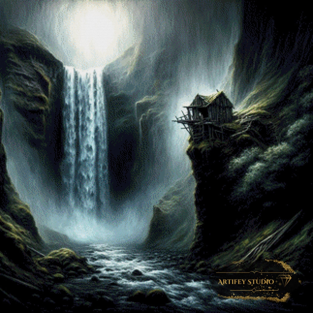 Hütte am Abgrund by Pixxchicks 80x80 mit 100 Farben Artifey Studio