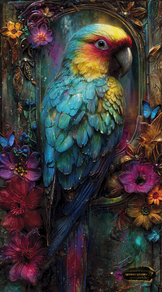 Colorful parrot by Morrigan 100x180 mit 340 - Artifey Studio