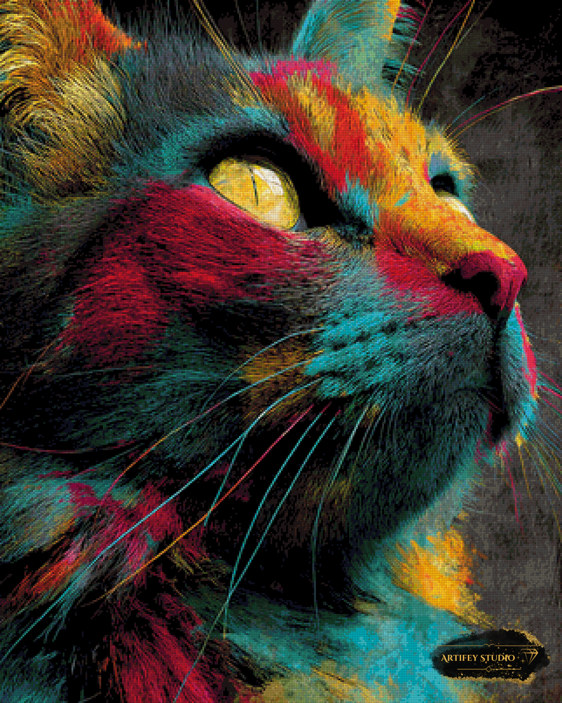 Bunter Kater by Mirael 80x100 mit 270 Farben - Artifey Studio