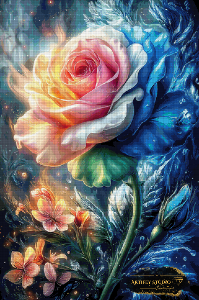 Feuer und Eis Rose by Mirael 80x120 mit 360 Farben - Artifey Studio