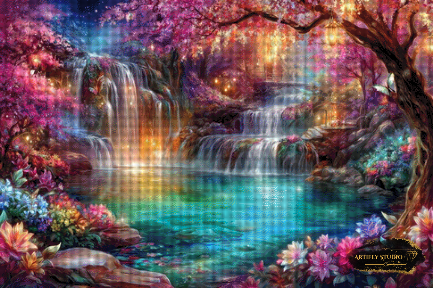 Magical night at waterfalls by Artifey 120x80 mit 370 Farben