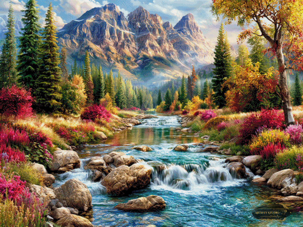 Río de siete tonalidades de Morrigan 120x90 con 350 colores