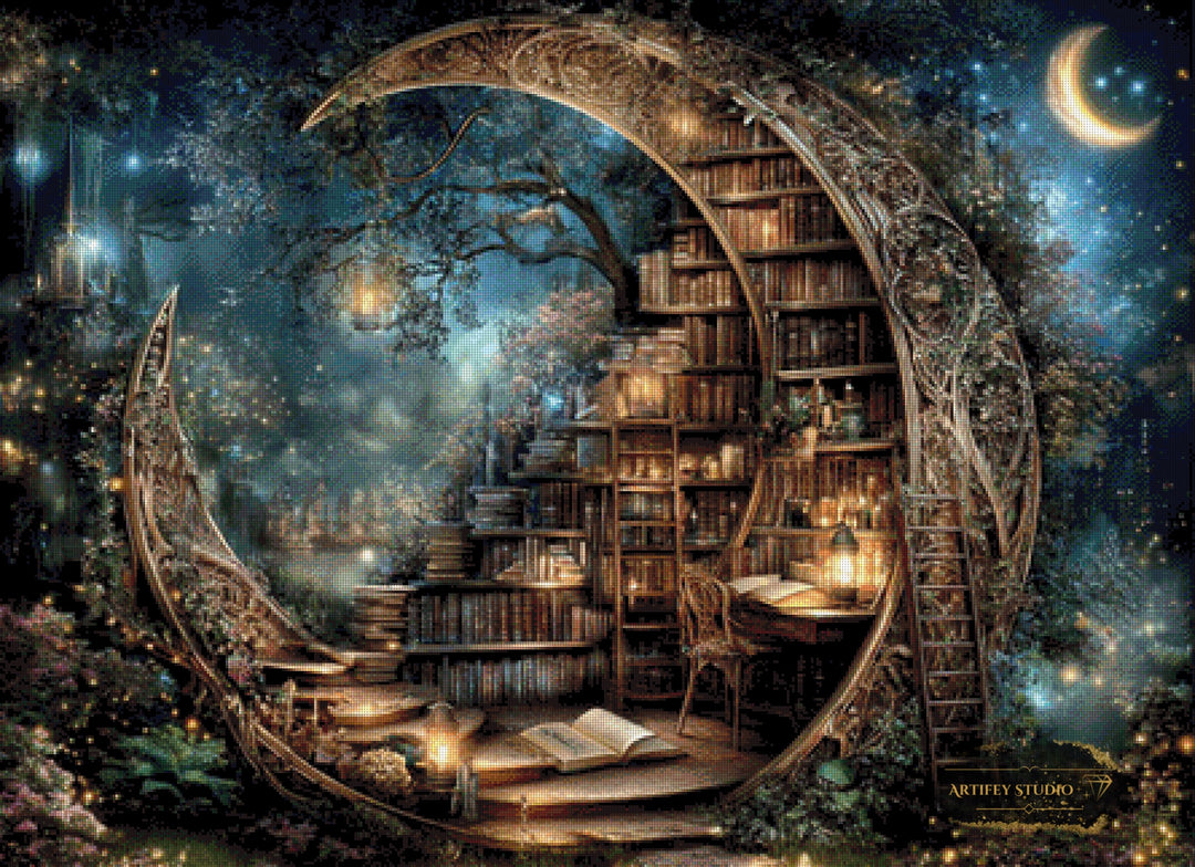 Mond-Bibliothek by LaViie 110x80 mit 190 Farben - Artifey Studio