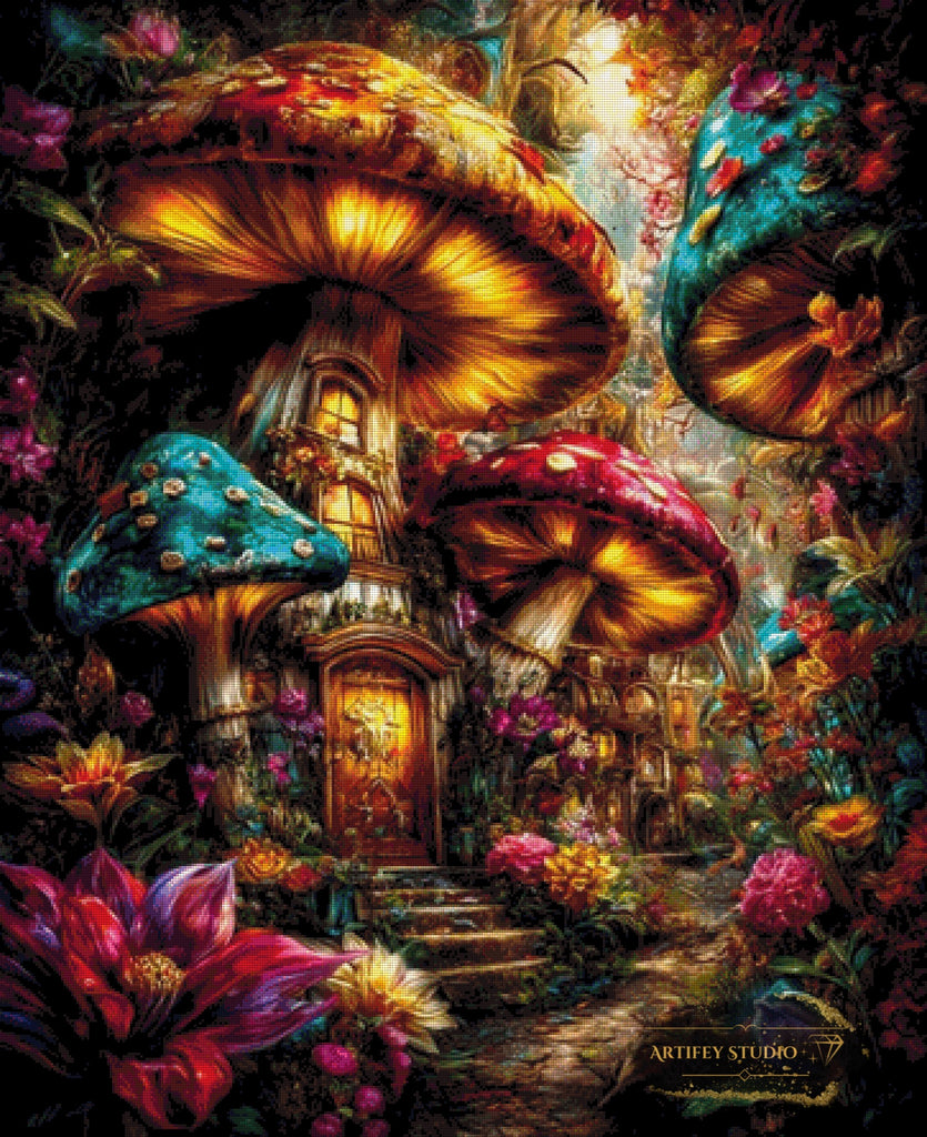 Magical Fungus Village by Skyler 90x110 mit 300 Farben - Artifey Studio
