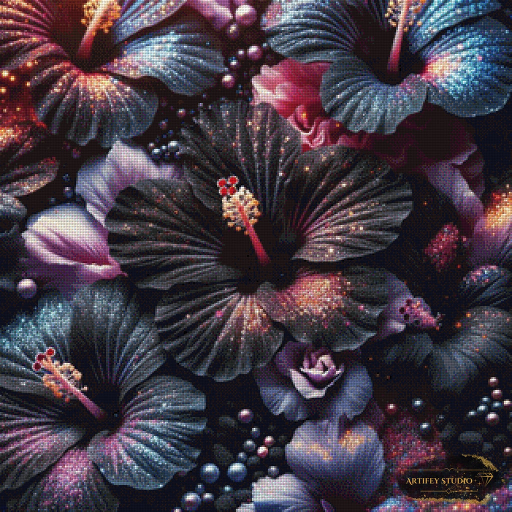Dark Hibiskus by Diynamite 80x80 mit 200 Farben - Artifey Studio