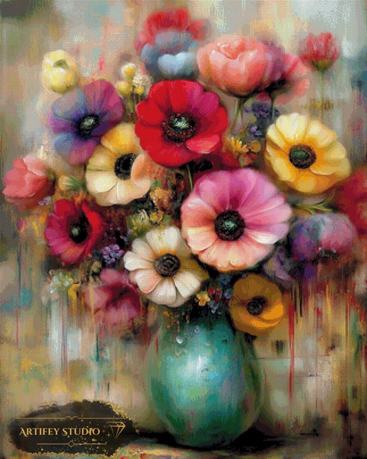 Flower arrangement by Salzkatze 80x100 with 350 colors