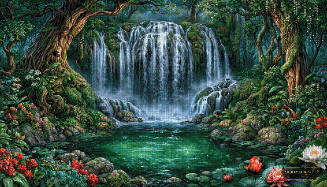 The hidden Waterfall by Mirael 140x80 mit 250 Farben