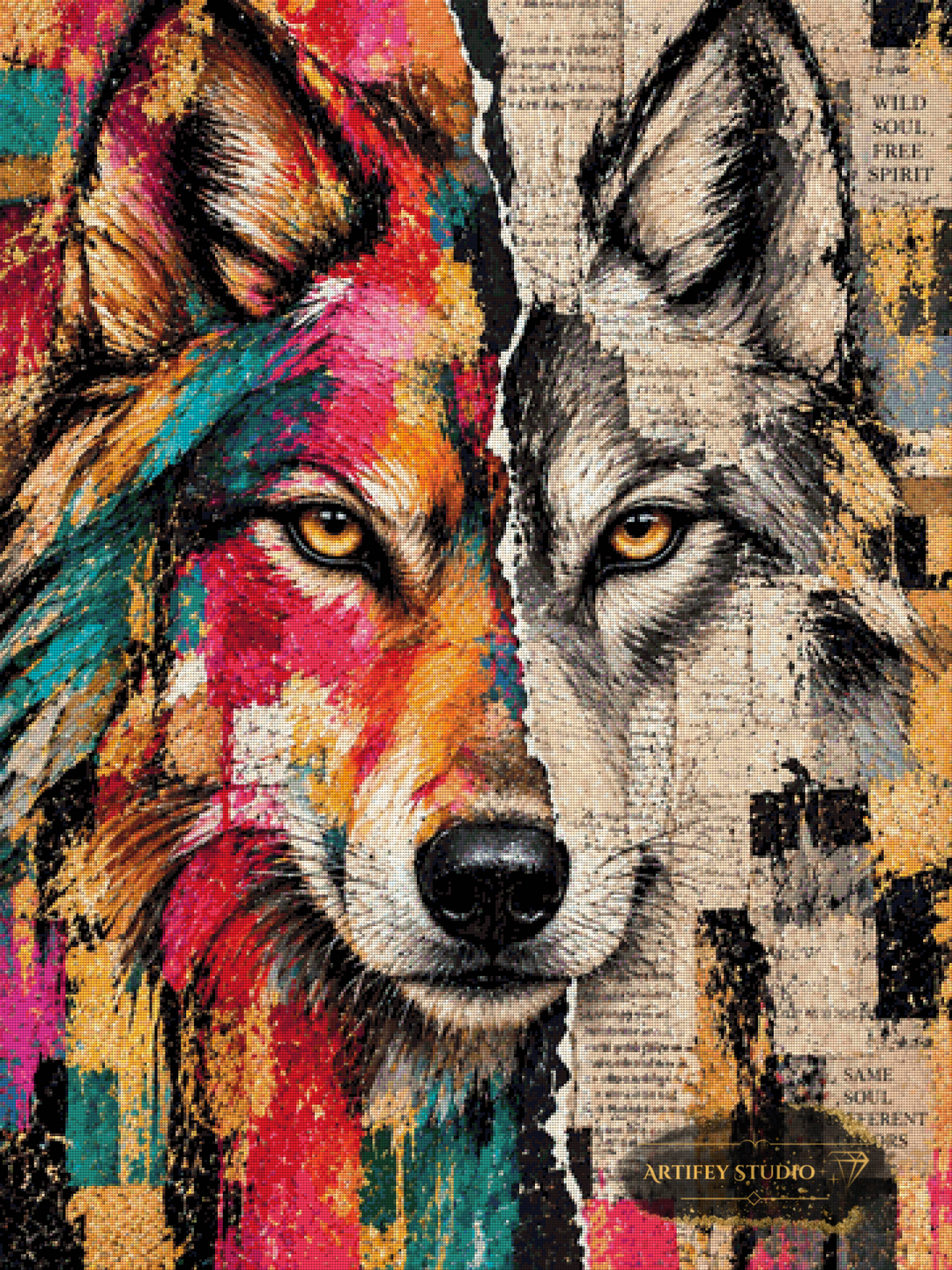 Zweiseelenwolf by Saphira 90x120 mit 290 Farben