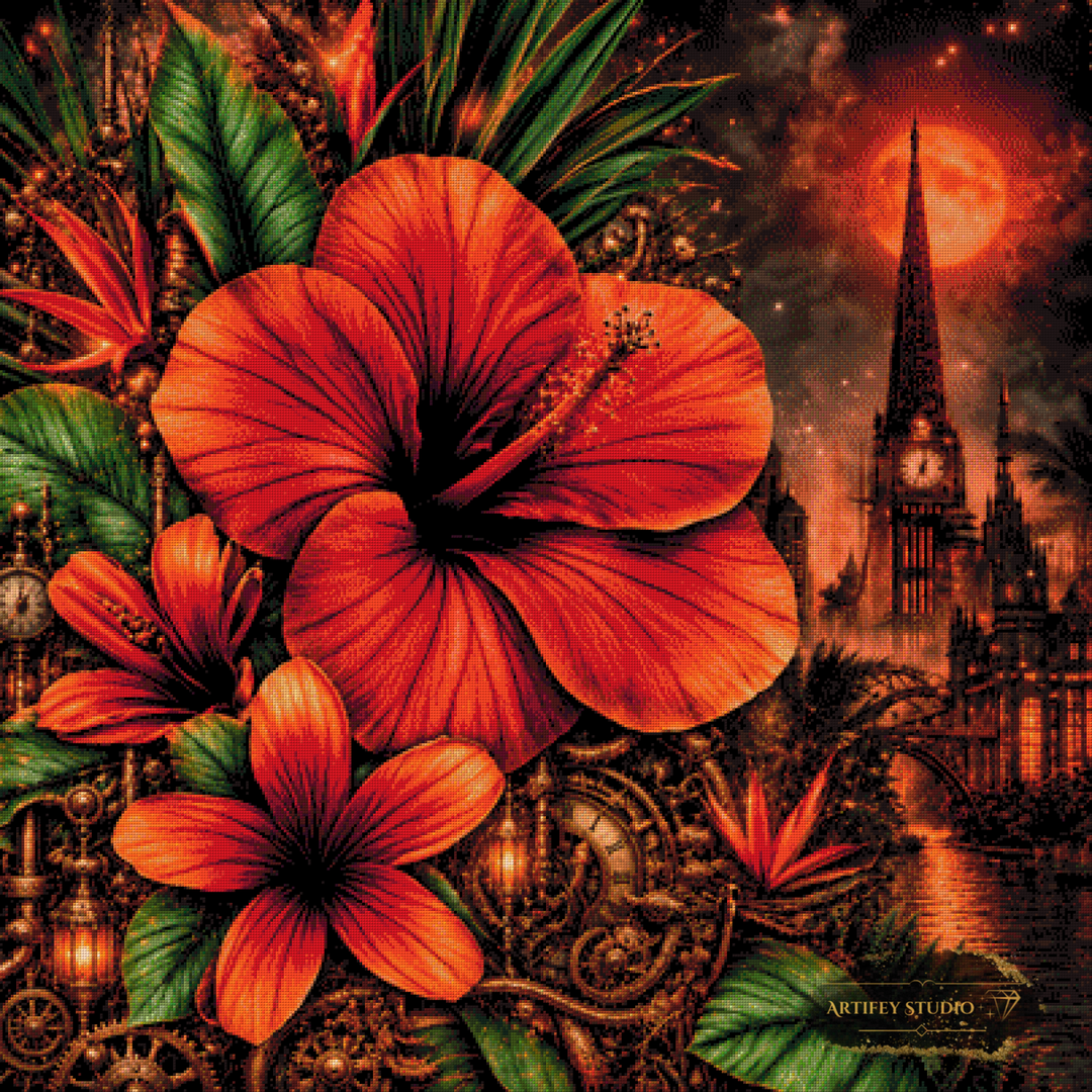 Scharlachmond über dem Hibiskus by Lexxa 100x100 mit 130 Farben