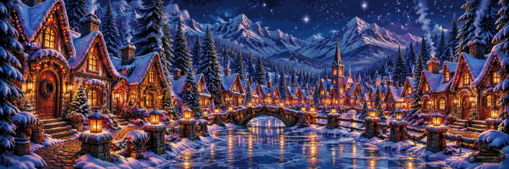 Snowy Village by Morrigan 180x60 mit 250 Farben
