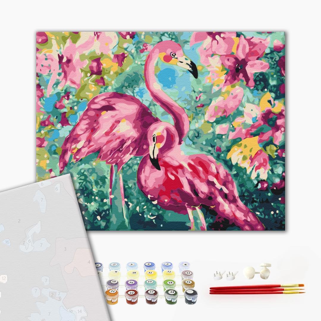 Premium Paint by Numbers “Flower Flamingos”