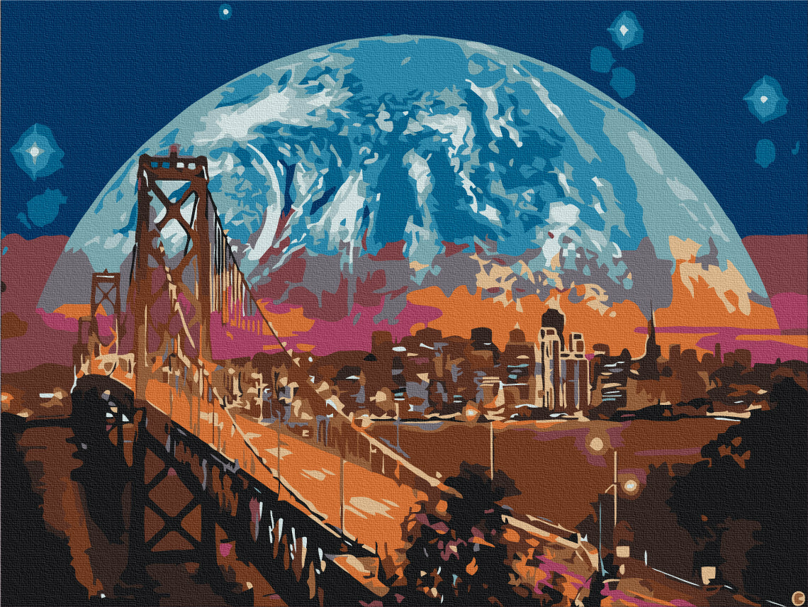 Premium Paint by Numbers “Moon over San Francisco”