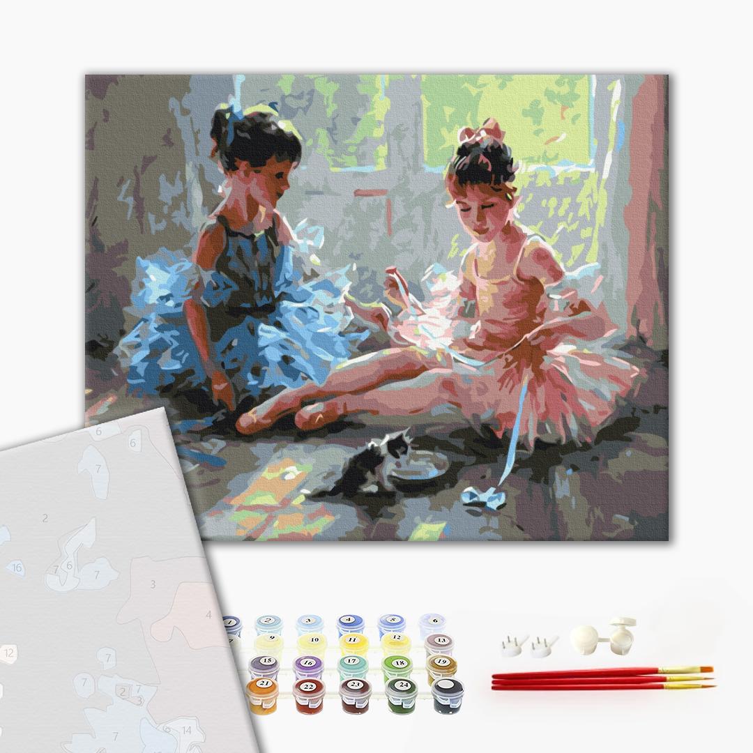 Premium Paint by Numbers “Ballerinas with a Kitten”