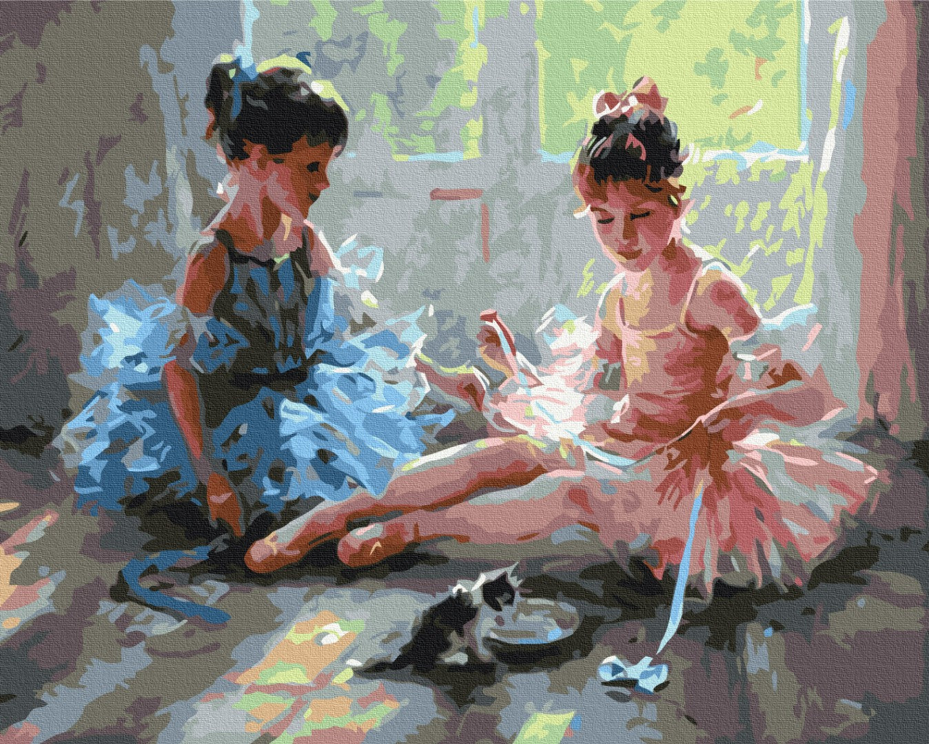 Premium Paint by Numbers “Ballerinas with a Kitten”