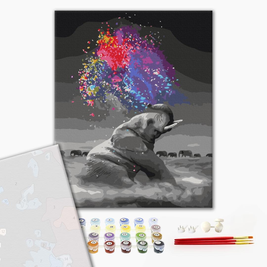 Premium Paint by Numbers “Elephant with Bright Colors”